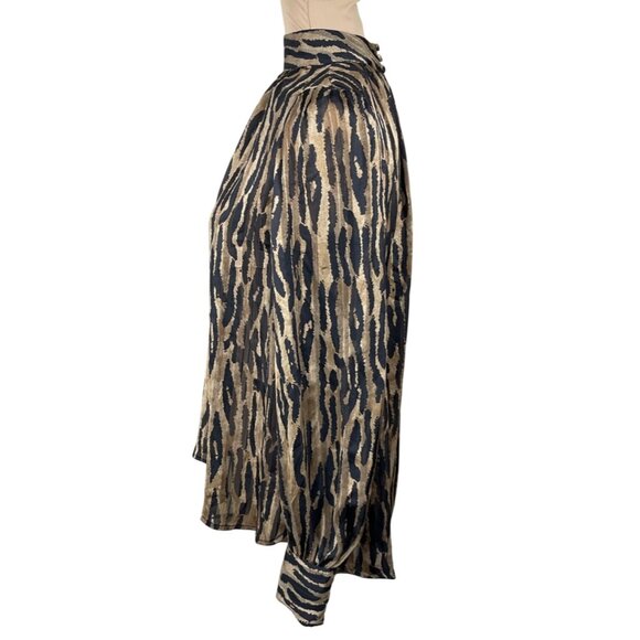 New H & M Women's Blouse Brown Black Leopard Size S Small Mock Neck - Picture 2 of 10
